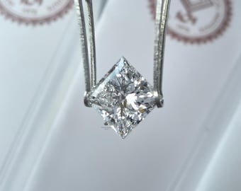 Diamante cultivado en laboratorio de talla princesa de 1,50 quilates para anillo personalizado, color E, claridad VS1, regalo personalizado para ella, listo para enviar, certificado por IGI.