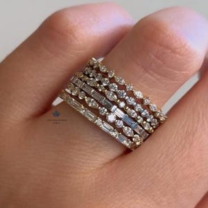 Stapelbar diamantring i labbodlad form, mixa och matcha vigselring, jubileumsring i massivt guld, minimalistisk stapelring
