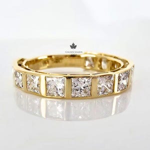 14K Solid Gold Princess Cut Diamond Eternity Band, Channel Set Wedding Ring, Stacking Ring for Wife, Unique Princess Diamond Ring Gift