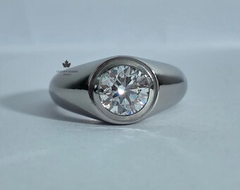 3 CT Round Cut Lab Grown Diamond Ring, Platinum Dome Band Ring for Father on Special day