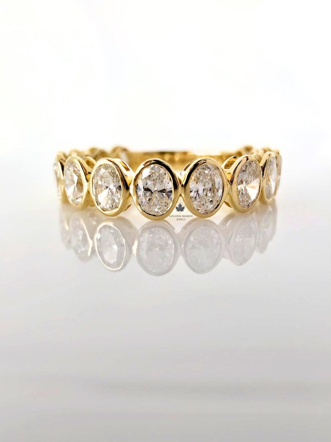 Bezel Set Oval Moissanite Full Eternity Band 14K Gold , Modern Stack ...