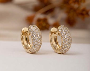 Pendientes de aro redondos de moissanita con diamantes en oro de 14 quilates, pendientes de talla redonda brillante, joyería nupcial resplandeciente, pendientes de aro unisex
