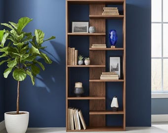 Beginner Asymmetric Wooden Bookshelf Plan - DIY Wall Cabinet Shelves | Easy Build PDF