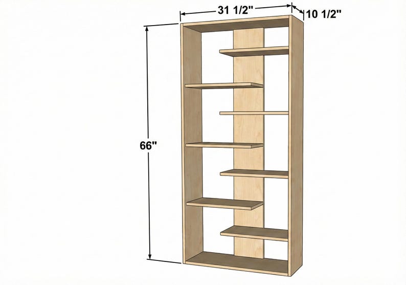 Beginner Asymmetric Wooden Bookshelf Plan - DIY Wall Cabinet Shelves ...