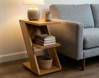 DIY Z-Shelf Wood Stand Plans – 3-Tier Modern Home Decor Shelf | Easy Build PDF