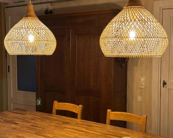 Rattan pendant lights, boho style, hanging wooden lamp & lamp shade. woven cluster ceiling lamp. Natural chandelier
