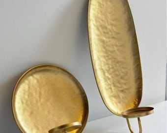 Golden Metal Wall Candle Sconce Set: Modern Home and Wall Decor