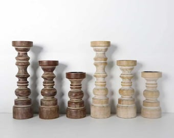 Handmade Solid Wood Candle Holder Set: Rustic Home Decor