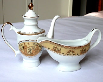 Gravy Boat  Sauce Dish with and Oil or Vinegar Pot Greek Beautiful Design - never been used - Great Gift