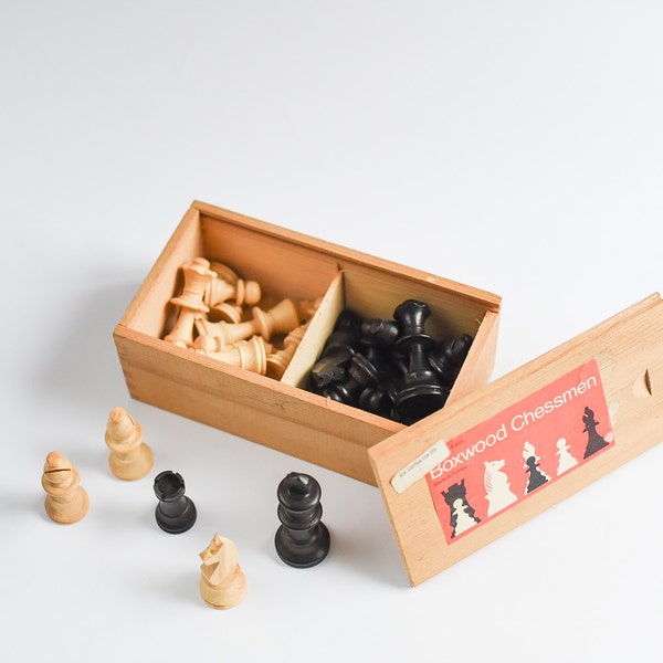 Vintage Chess Set in a Hand Made Wooden Box Handmade Excellent Condition Looks as New Great Gift