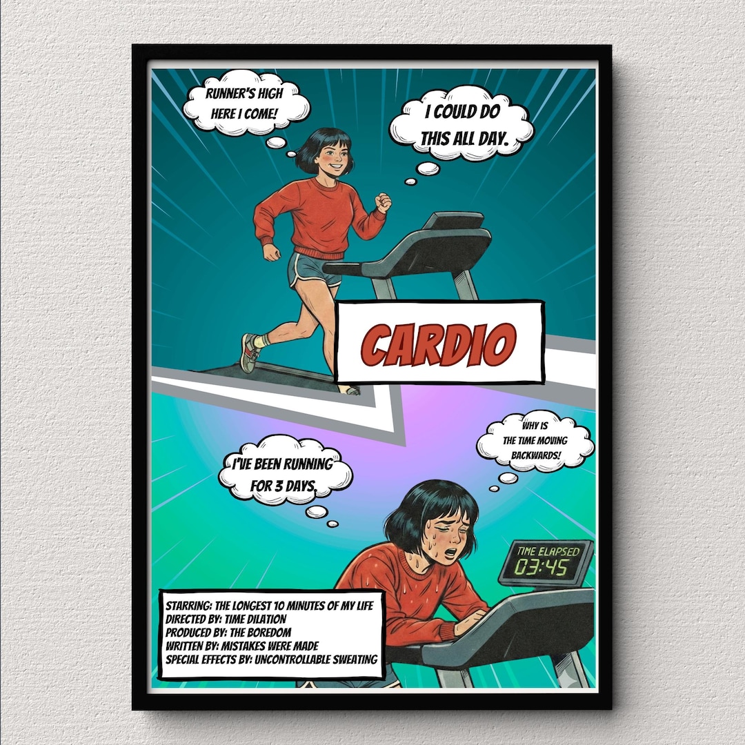 Funny Cardio Poster, Retro Pop Art Gym Decor, Runner Gift, Relatable ...