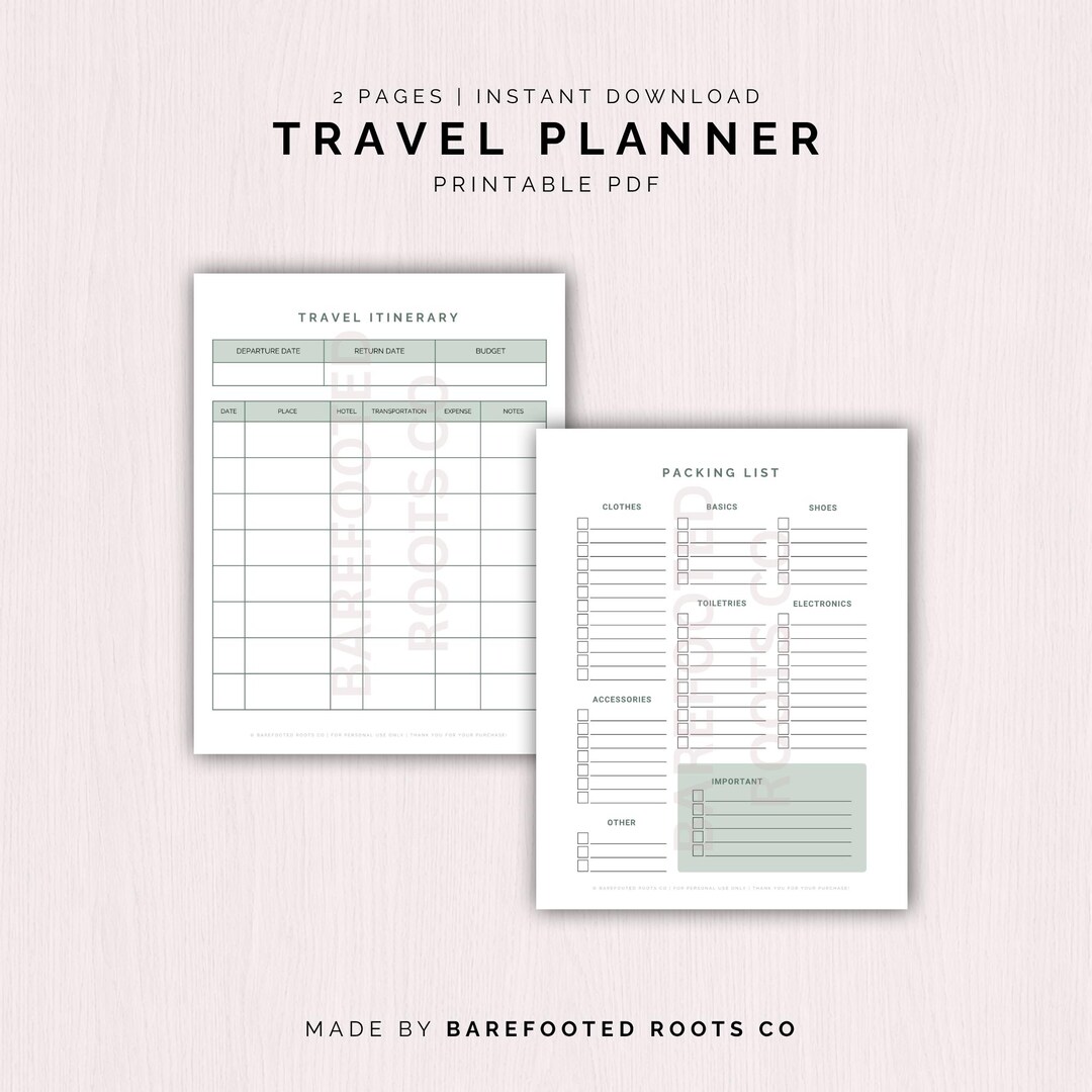 Travel Packing List Printable PDF | Trip Planner Vacation Checklist ...