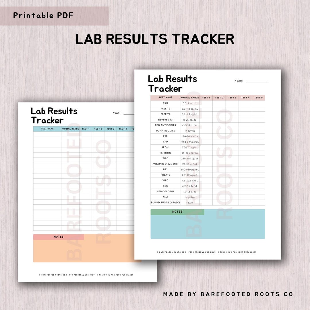 Lab Results Tracker Printable PDF | Bloodwork Log Chronic Illness ...