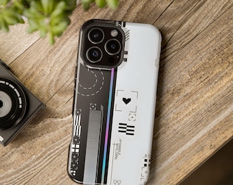 Bonita funda futurista para iPhone en blanco y negro / Funda magnética resistente a impactos