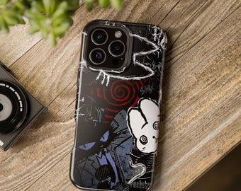 Funda para iPhone con diseño de gato negro caótico Y2K / Funda magnética resistente a impactos