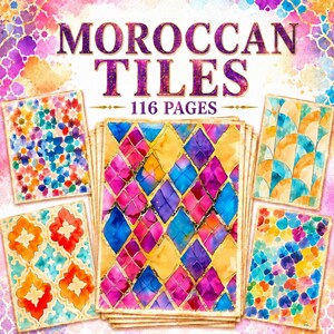 Moroccan Tiles Digital Papers | Colorful Ethnic Patterns Pack for Junk Journals