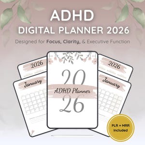 ADHD Digital Planner 2026 – Executive Function, Canva Editable (PLR & MRR)