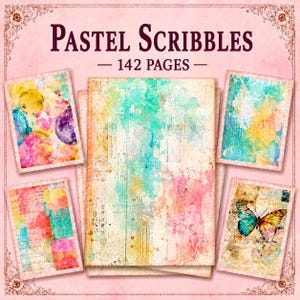 Pastelkrabbels ongewenste dagboekcollagepagina's | Rustiek stippenpapier | Roze digitale achtergronden voor scrapbooking
