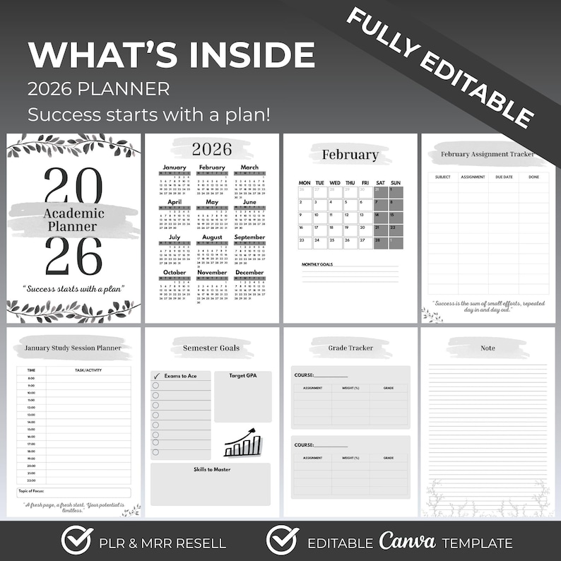 2026 Academic Planner Canva Template, Minimalist Student Organizer (PLR ...