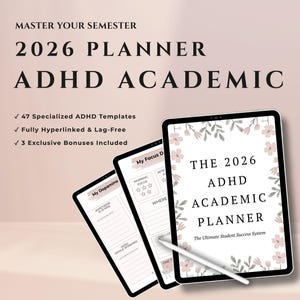 Paquete académico para TDAH 2026: Planificador digital para estudiantes, guía de estudio (descarga digital)