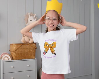 First Grade From Bow to Toe Youth Tee | Cute Pencil Bow Back-to-School Shirt