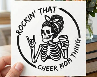 Cheer Mom Car Magnet: Rockin' Skeleton with Coffee