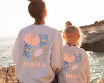 Mama und Me Outfit, Boho Blumen Shirts, Matching Mama Sohn Shirts, Mama Tochter Sweater, Mommy and Me Pullover, Geschenk Für Familienmutter