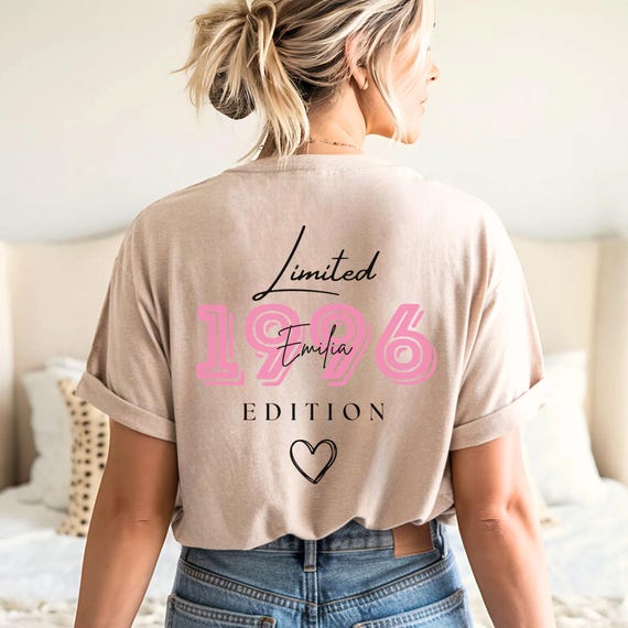 Limited Edition Shirt mit Rückenprint, Personalisiertes 18 20 30 40 50 60 70 Geburtstag Frau, Geburtstagsgeschenk Schwester Freundin Mama