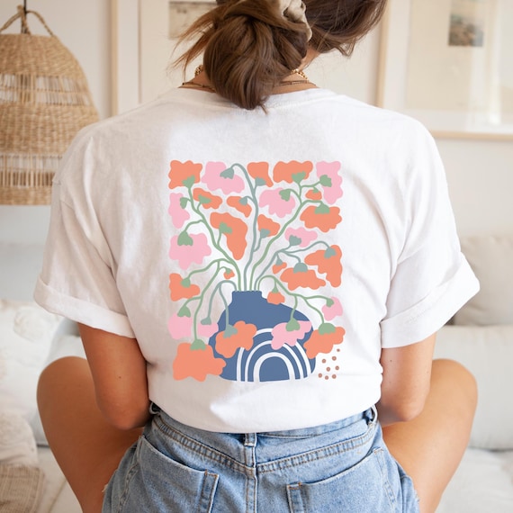 Boho Blumen Tshirt, Boho Shirt Blumen, Sommer Shirt Boho, Boho Tshirt mit Backprint, Geschenk für Freundin, Boho Outfit Damen, Blumen Shirt