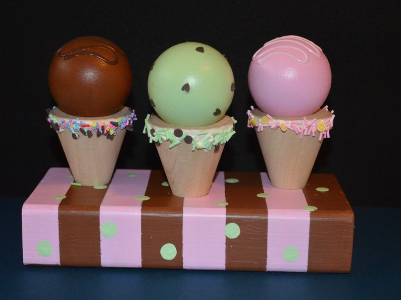Ice Cream Cones Play Food Pretend Play Set of 3 With Stand Etsy