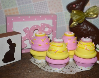 Child Sized Mini Easter Cupcakes Wood Play Food Easter Spring Brights 2 Pc. Set (please read description)