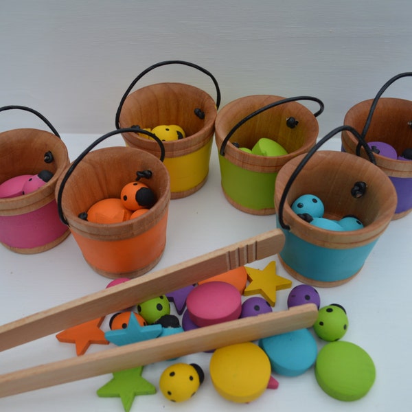 Rainbow Sorting Buckets Montessori Inspired Sensory Wooden Toy