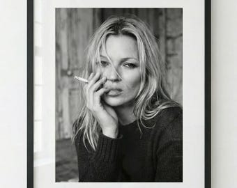 Moody Glam Portrait Print, Black White Photo, Chic Fashion Wall Decor Digital Download