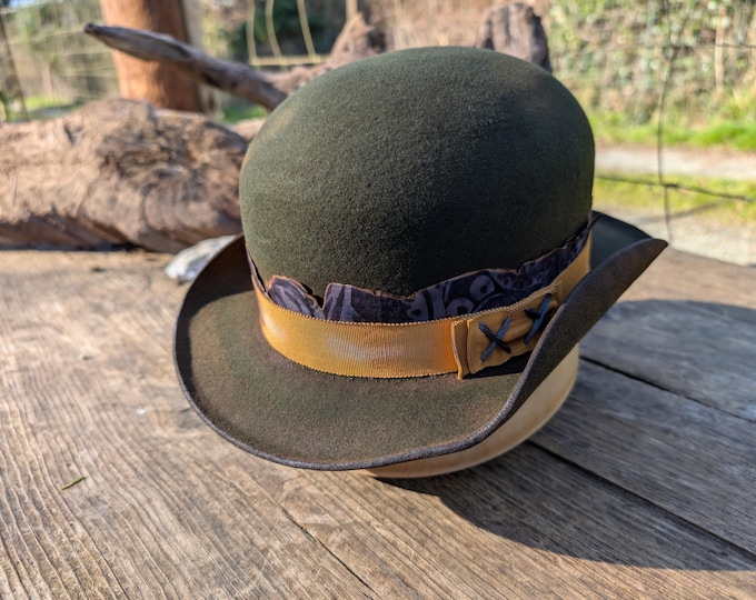 Featured listing image: Green Bowler hat. Hand crafted wool felt hat