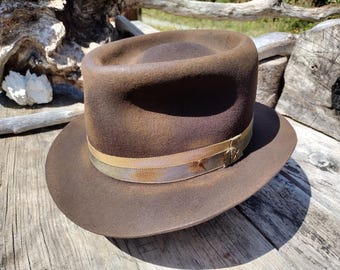 Vintage Wool Felt Hat With Feather Boho Western Fedora Ralph  display picture 2