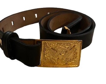 Cinturón de cuero réplica del ejército de EE. UU. con hebilla de águila de latón, de la Guerra Civil hasta la Segunda Guerra Mundial, 112 cm