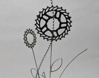 Flowers, flower arrangment, Bicycle parts, bike art, gift for cyclist, upcycled bike parts, bicycle gifts, spokes, and gears