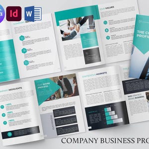 編集可能な会社概要小冊子テンプレート：モダンな企業パンフレット｜スタートアップ事業計画（Ms Word、Canva、Indesign）