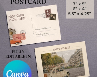 Vintage Postcard Editable Canva Template | Printable Travel Postcard | Retro Postcard Design | Antique DIY Vacation Card | Digital Download