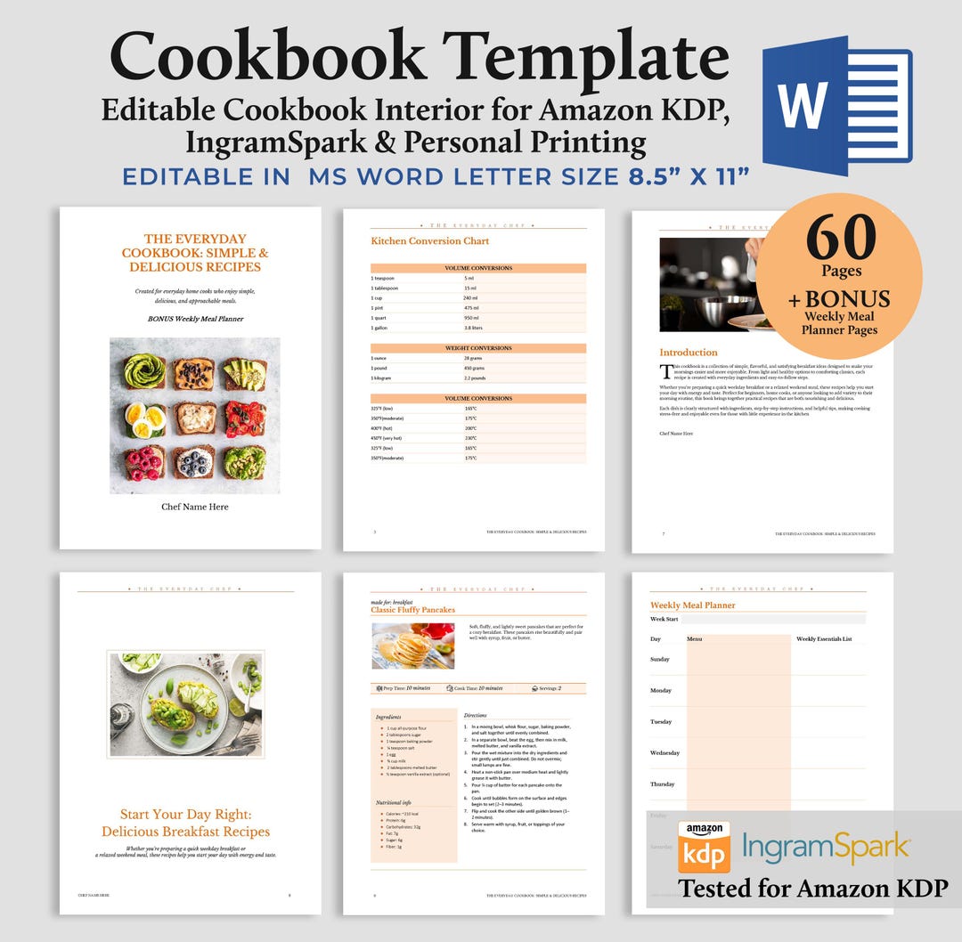 Amazon KDP Cookbook Template 8.5 X 11 – Editable Recipe Book Interior ...