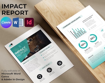 Impact Report Template | Nonprofit Annual Report | Corporate Review One Pager | Company Business Overview (Canva, MS Word, InDesign)