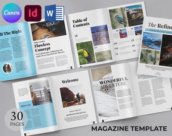 Magazine Template | Book Editorial Layout | Travel Magazine | Printable Editable Magazine | Travel Guide Brochure (Canva, MS Word, InDesign)
