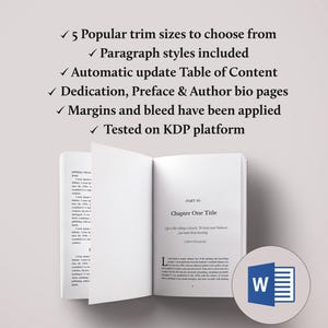 Amazon KDP interior, 6x9, 8 x 5, 8.5x5.5, 4.25x7 Microsoft Word template, book formatting, book template, Ingramspark Layout image 2