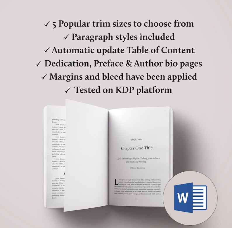 Amazon KDP interior, 6x9, 8 x 5, 8.5x5.5, 4.25x7 Microsoft Word template, book formatting, book template, Ingramspark Layout image 2