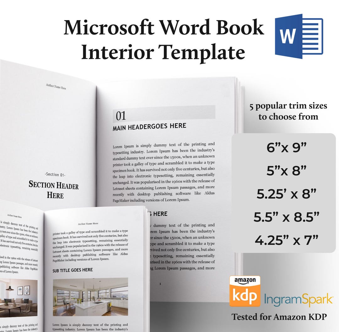 Plantilla de Word para interiores de Amazon KDP (6x9, 8,5x5,5, 4,25x7 ...