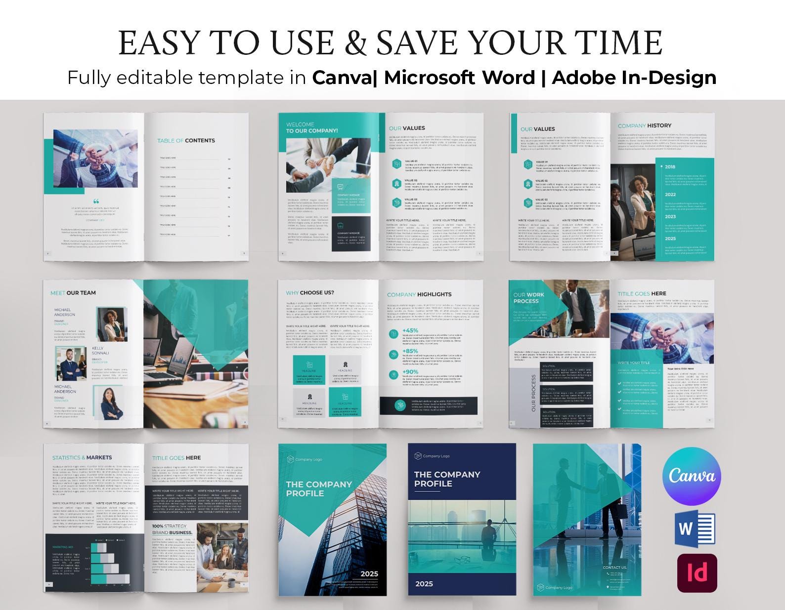 Editable Company Profile Booklet Template: Modern Corporate Brochure ...
