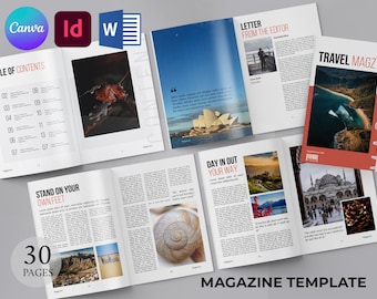 Plantilla moderna para revista de viajes/diseño editorial de libros, revista imprimible y editable, folleto de guía de viajes (Canva, MS Word, InDesign)