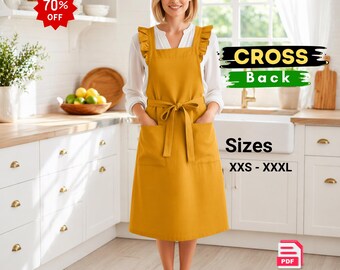 Patrón de costura en PDF para delantal japonés con espalda cruzada / Delantal tipo peto / Delantal de cocina DIY / Patrón de delantal de lino / Descarga instantánea