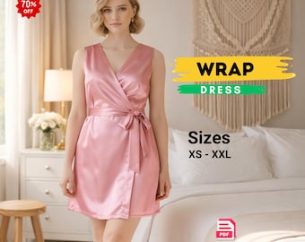 Patrón de costura en PDF para minivestido cruzado / Patrón de vestido de lino de verano / Vestido boho playero DIY / Vestido casual con escote en V / Descarga instantánea