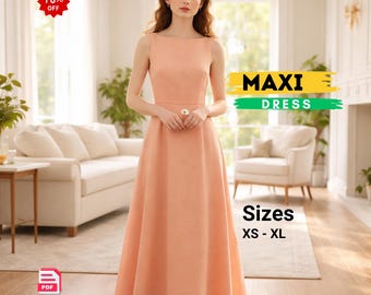 Patrón de costura para vestido maxi en PDF / Patrón de vestido de lino corte A / Patrón de costura para vestido midi maxi / Vestido de verano DIY / Descarga instantánea